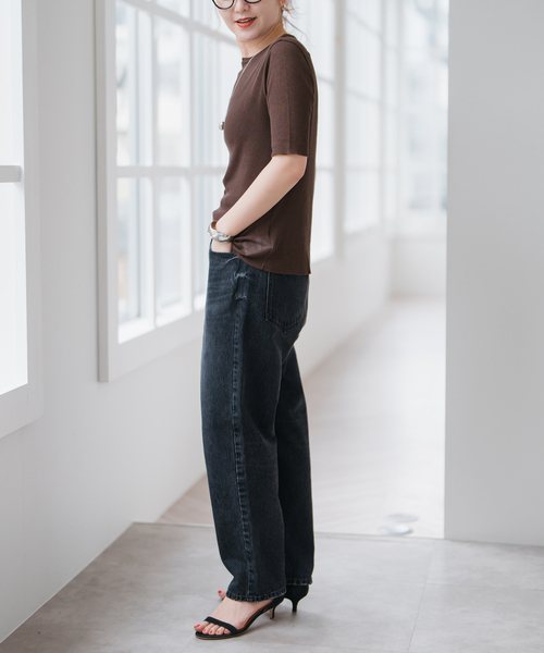 Spick & Span(スピックアンドスパン)の「18Gシアーリブハーフスリーブニット(ニット/セーター・レディース・チャコールグレー/ブラウン・FREE)」の15枚目の写真