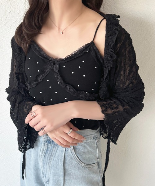 フランシュリッペ　キャミソール　レース チュール　ブラック　黒　新品　インナー 51lF6EPudKL._AC_.jpg