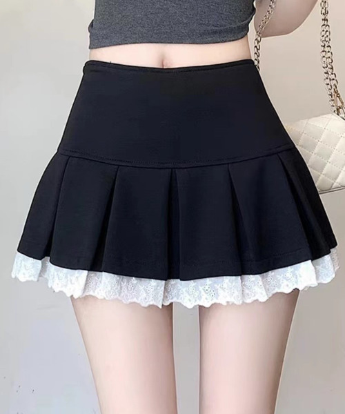 VIVID LADY(ビビッドレディー)の「プリーツ レース ミニスカート(スカート・レディース・ブラック/グレー・LARGE/MEDIUM/SMALL)」の2枚目の写真