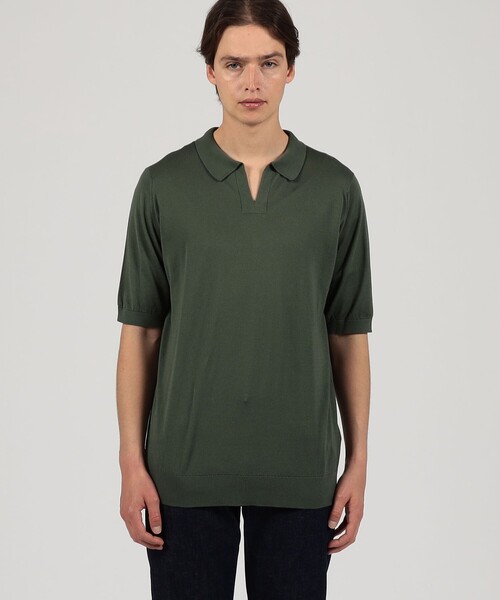 JOHN SMEDLEY(ジョンスメドレー)の「JOHN SMEDLEY DONNELLY コットン スキッパーニット(ニット/セーター・メンズ・ブラック/グリーン・L/M)」の4枚目の写真
