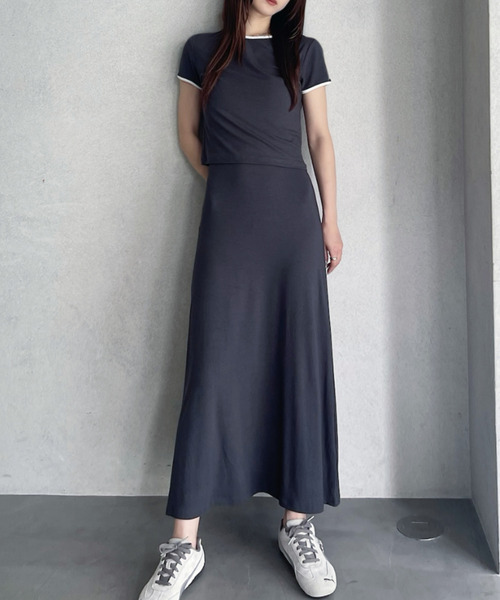 Good Riddance(グッドリダンス)の「セット商品 パイピングデザイン Tシャツ × キャミワンピース(ワンピース・レディース・ネイビー/ダークグレー/ライトグレー・FREE)」の3枚目の写真