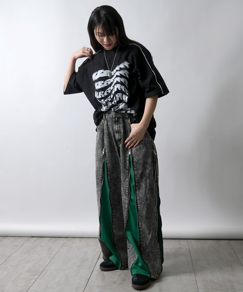 クロスデザイン デニムパンツ　22時まで出品します。 セール】remake design denim pants/リメイクデザイン デニム