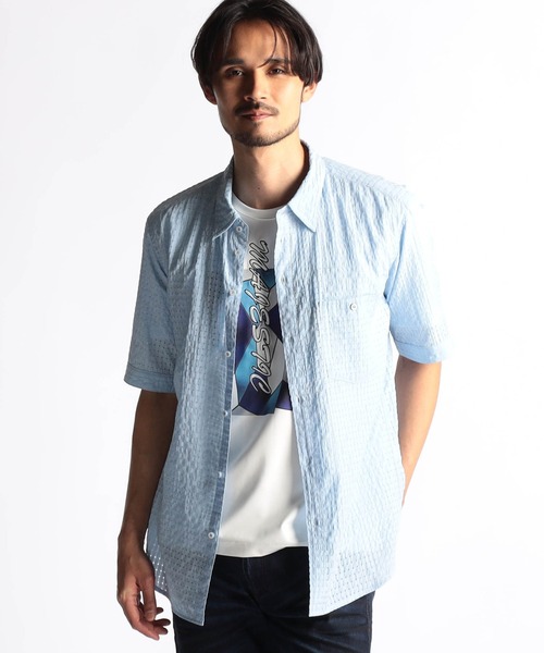 NICOLE CLUB FOR MEN（ニコルクラブフォーメン）の「シアーチェック レギュラーカラーシャツ（シャツ/ブラウス・メンズ・オフホワイト/サックスブルー/ブラック・X-LARGE/LARGE/MEDIUM）」の3枚目の写真