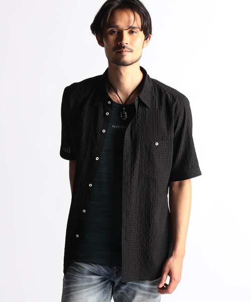 NICOLE CLUB FOR MEN（ニコルクラブフォーメン）の「シアーチェック レギュラーカラーシャツ（シャツ/ブラウス・メンズ・オフホワイト/サックスブルー/ブラック・X-LARGE/LARGE/MEDIUM）」の2枚目の写真