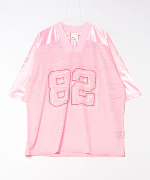 a.p.o.v.（エーピーオービー）の「a.p.o.v. レイヤーナンバリング＆フェルトロゴワッペンメッシュフットボールシャツ（Tシャツ/カットソー・メンズ・ブラック/ブルー/ピンク/グリーン/ホワイト・ONESIZE）」の8枚目の写真