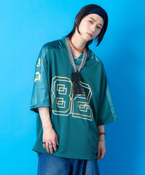 a.p.o.v.（エーピーオービー）の「a.p.o.v. レイヤーナンバリング＆フェルトロゴワッペンメッシュフットボールシャツ（Tシャツ/カットソー・メンズ・ブラック/ブルー/ピンク/グリーン/ホワイト・ONESIZE）」の19枚目の写真