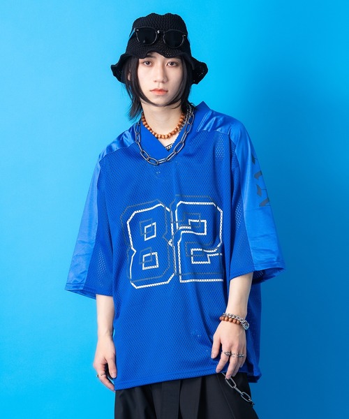 a.p.o.v.（エーピーオービー）の「a.p.o.v. レイヤーナンバリング＆フェルトロゴワッペンメッシュフットボールシャツ（Tシャツ/カットソー・メンズ・ブラック/ブルー/ピンク/グリーン/ホワイト・ONESIZE）」の15枚目の写真