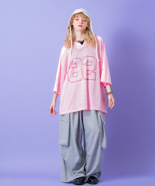 a.p.o.v.（エーピーオービー）の「a.p.o.v. レイヤーナンバリング＆フェルトロゴワッペンメッシュフットボールシャツ（Tシャツ/カットソー・メンズ・ブラック/ブルー/ピンク/グリーン/ホワイト・ONESIZE）」の9枚目の写真