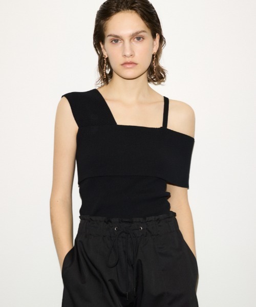 ベスト ジレ THROW ASYMMETRY RIB TOPS アシンメトリー リブ トップス レディース セール】THROW ASYMMETRY RIB TOPS アシンメトリー リブ