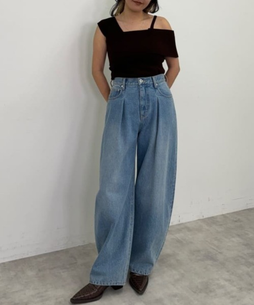 セール】THROW ASYMMETRY RIB TOPS アシンメトリー リブ
