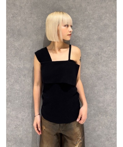 ベスト ジレ THROW ASYMMETRY RIB TOPS アシンメトリー リブ トップス レディース セール】THROW ASYMMETRY RIB TOPS アシンメトリー リブ