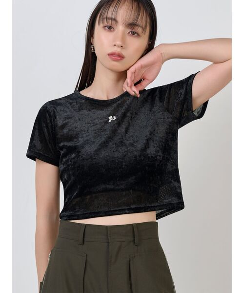 TEO ベロアTシャツ　SM 新品 セール】クロップドシアーベロアTシャツ（Tシャツ/カットソー）｜MURUA