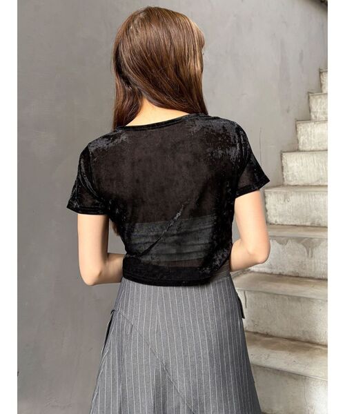 MURUA（ムルーア）の「クロップドシアーベロアTシャツ（Tシャツ/カットソー・レディース・ブラック/ブルー/マスタード/ホワイト・FREE）」の9枚目の写真