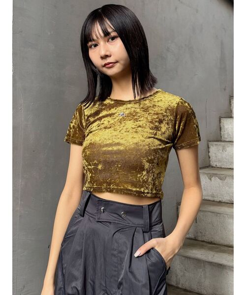 MURUA（ムルーア）の「クロップドシアーベロアTシャツ（Tシャツ/カットソー・レディース・ブラック/ブルー/マスタード/ホワイト・FREE）」の17枚目の写真