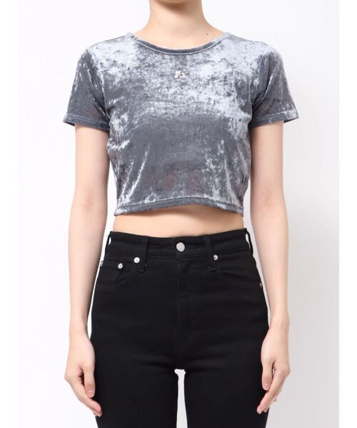 MURUA（ムルーア）の「クロップドシアーベロアTシャツ（Tシャツ/カットソー・レディース・ブラック/ブルー/マスタード/ホワイト・FREE）」の12枚目の写真