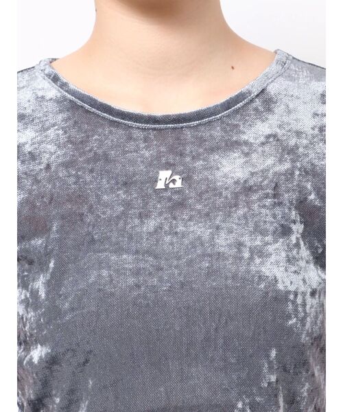 MURUA（ムルーア）の「クロップドシアーベロアTシャツ（Tシャツ/カットソー・レディース・ブラック/ブルー/マスタード/ホワイト・FREE）」の15枚目の写真