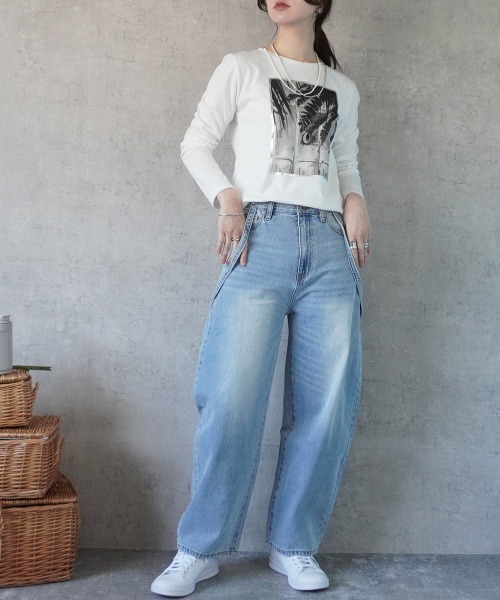 Emma(SELECT LEVERY)(エマ セレクトリベリー)の「植物フォト&箔縁ベーシックロンT(Tシャツ/カットソー・レディース・オフホワイト/チャコール・FREE)」の7枚目の写真