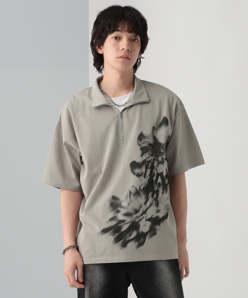 セール】ハーフZIPモチーフプリントカット(HARE)（Tシャツ