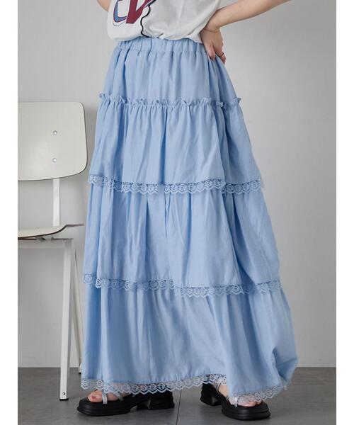 ehka sopo（エヘカソポ）の「レースティアードスカート（スカート・レディース・オフホワイト/ブラック/サックスブルー・F）」の3枚目の写真