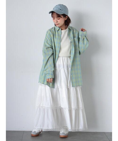 ehka sopo（エヘカソポ）の「レースティアードスカート（スカート・レディース・オフホワイト/ブラック/サックスブルー・F）」の9枚目の写真