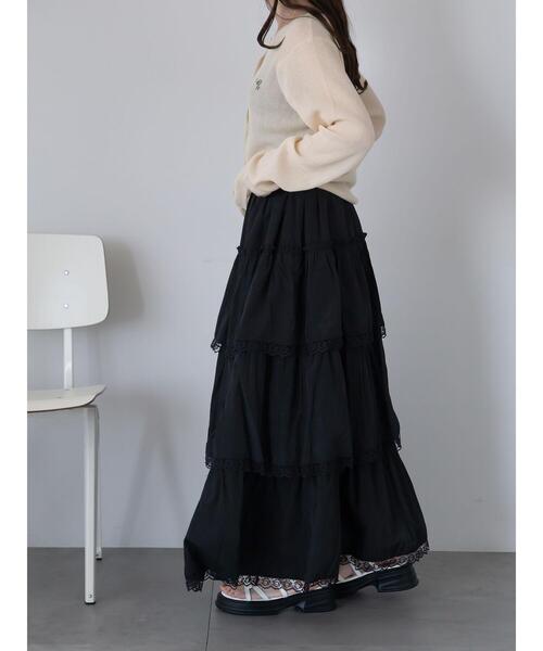 ehka sopo（エヘカソポ）の「レースティアードスカート（スカート・レディース・オフホワイト/ブラック/サックスブルー・F）」の13枚目の写真