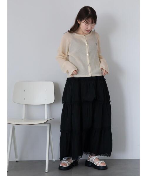 ehka sopo（エヘカソポ）の「レースティアードスカート（スカート・レディース・オフホワイト/ブラック/サックスブルー・F）」の15枚目の写真
