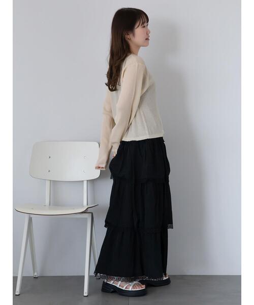 ehka sopo（エヘカソポ）の「レースティアードスカート（スカート・レディース・オフホワイト/ブラック/サックスブルー・F）」の17枚目の写真