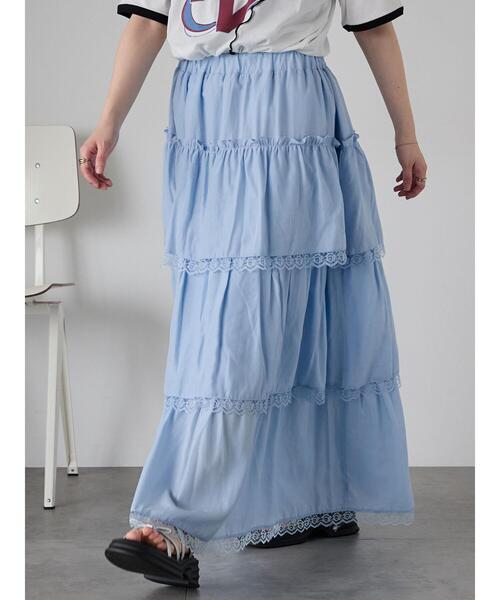 ehka sopo（エヘカソポ）の「レースティアードスカート（スカート・レディース・オフホワイト/ブラック/サックスブルー・F）」の19枚目の写真