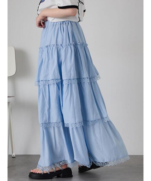 ehka sopo（エヘカソポ）の「レースティアードスカート（スカート・レディース・オフホワイト/ブラック/サックスブルー・F）」の20枚目の写真