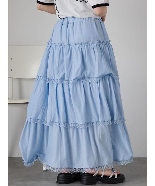 ehka sopo（エヘカソポ）の「レースティアードスカート（スカート・レディース・オフホワイト/ブラック/サックスブルー・F）」の21枚目の写真