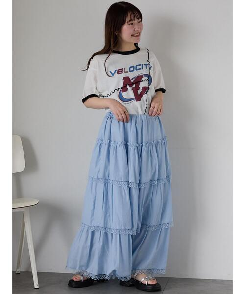 ehka sopo（エヘカソポ）の「レースティアードスカート（スカート・レディース・オフホワイト/ブラック/サックスブルー・F）」の22枚目の写真