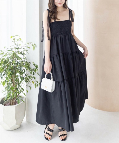 clear（クリア）の「【低身長サイズ有】レースリボンキャミロングワンピ[着心地抜群 レイヤード 大人 フェミニン]（ワンピース・レディース・オフホワイト/ブラック・F/XS）」の13枚目の写真