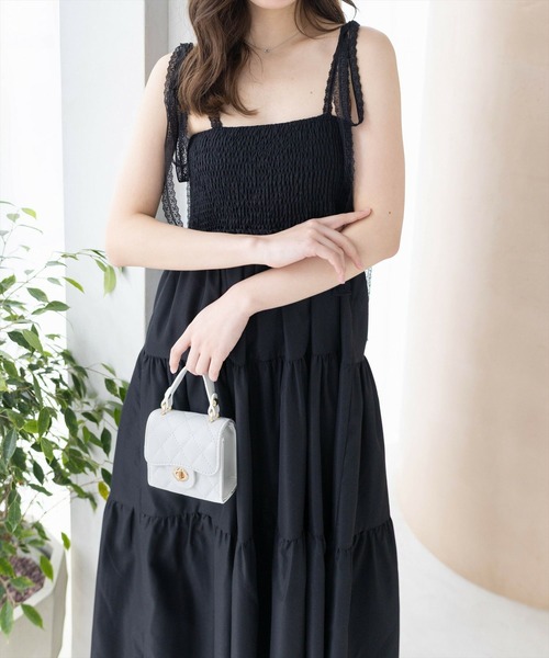 clear（クリア）の「【低身長サイズ有】レースリボンキャミロングワンピ[着心地抜群 レイヤード 大人 フェミニン]（ワンピース・レディース・オフホワイト/ブラック・F/XS）」の14枚目の写真