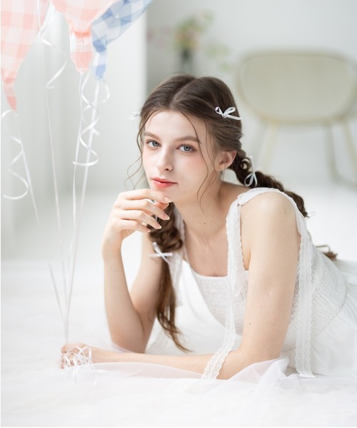 clear（クリア）の「【低身長サイズ有】レースリボンキャミロングワンピ[着心地抜群 レイヤード 大人 フェミニン]（ワンピース・レディース・オフホワイト/ブラック・F/XS）」の21枚目の写真