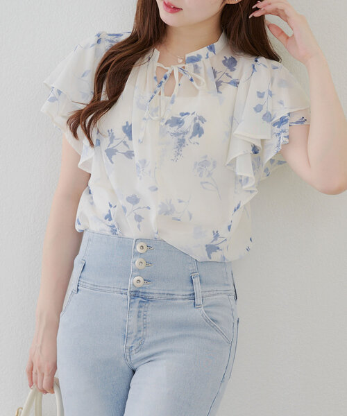 Another Branch olive des olive(アナザーブランチオリーブデオリーブ)の「【WEB先行予約】【SETUP対応】ぼかし花柄フレア袖ブラウス(シャツ/ブラウス・レディース・ブラウン/グレー/ブルー・FREE)」の3枚目の写真