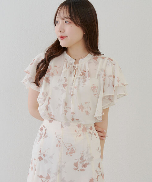 Another Branch olive des olive(アナザーブランチオリーブデオリーブ)の「【WEB先行予約】【SETUP対応】ぼかし花柄フレア袖ブラウス(シャツ/ブラウス・レディース・ブラウン/グレー/ブルー・FREE)」の20枚目の写真