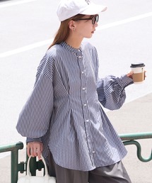 バンドカラーシャツ」に該当するブルー・ネイビー/青色系の