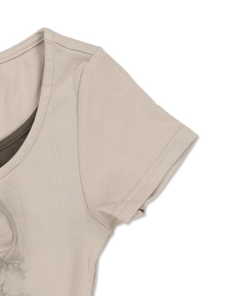 セール】レイヤード風半袖カットソー/レースアップ/フェアリーグランジ