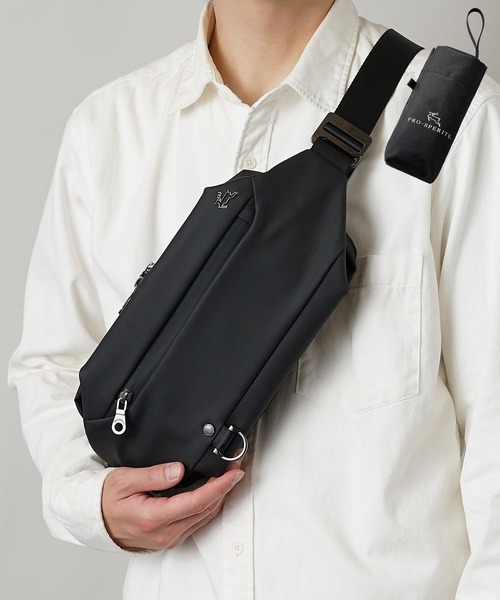 PRO-SPERITY(プロスペリティ)の「【PRO-SPERITY】撥水 晴雨兼用傘付き スリングバッグ ボディバッグ PSCK-03(ショルダーバッグ・メンズ・アイボリー/ブラック/グレー/グレー系2・ONE SIZE)」の2枚目の写真
