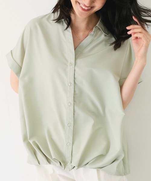 Jayro(ジャイロ)の「合繊タケノコタック入りブラウス(シャツ/ブラウス・レディース・ブラック/サックスブルー/ホワイト/ライトグリーン/グレー系その他・M)」の1枚目の写真