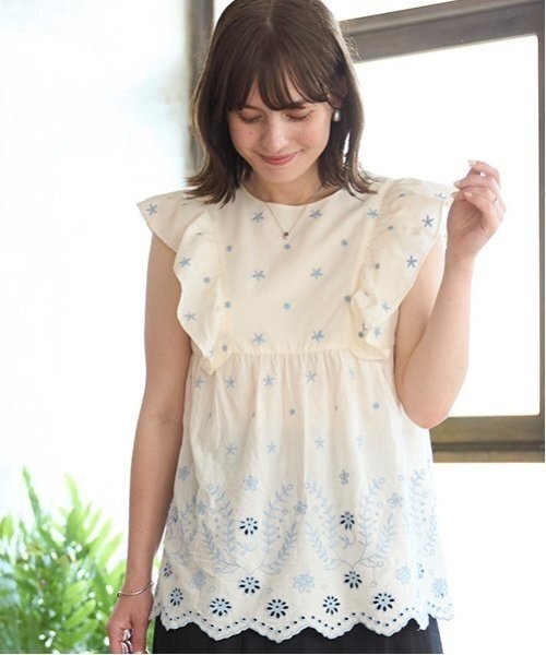 petit main LIEN（プティマインリアン）の「【リンク】インド綿オーバーレースチュニック（チュニック・レディース・スモークピンク/ターコイズブルー/キナリ・F）」の2枚目の写真