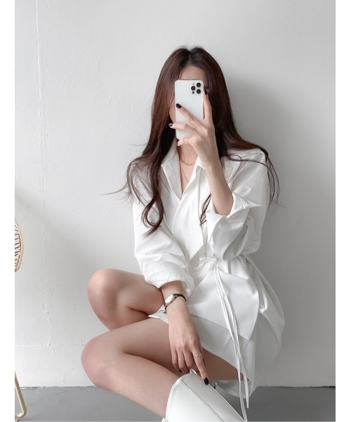 SALTMINT（ソルトミント）の「《韓国モードな抜け感》ラップシャツワンピース（シャツ/ブラウス・レディース・ホワイト・FREE）」の8枚目の写真