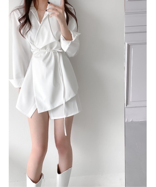 SALTMINT（ソルトミント）の「《韓国モードな抜け感》ラップシャツワンピース（シャツ/ブラウス・レディース・ホワイト・FREE）」の6枚目の写真