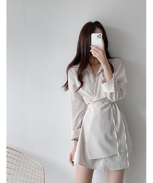 SALTMINT（ソルトミント）の「《韓国モードな抜け感》ラップシャツワンピース（シャツ/ブラウス・レディース・ホワイト・FREE）」の4枚目の写真