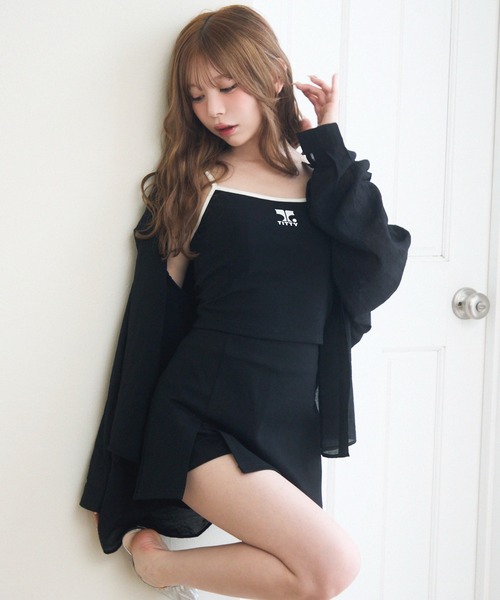 TITTY&CO.（ティティーアンドコー）の「【3点セット】シアーシャツ付きキャミセットアップ（アンサンブル・レディース・アイボリー/グレー/ブラック・FREE）」の6枚目の写真