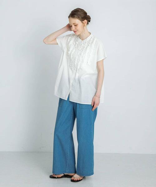 セール】エアリーコットンフリルフレンチシャツブラウス（シャツ