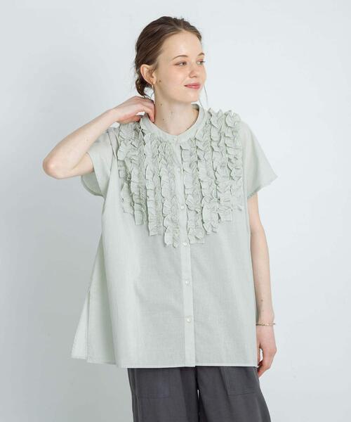 セール】エアリーコットンフリルフレンチシャツブラウス（シャツ