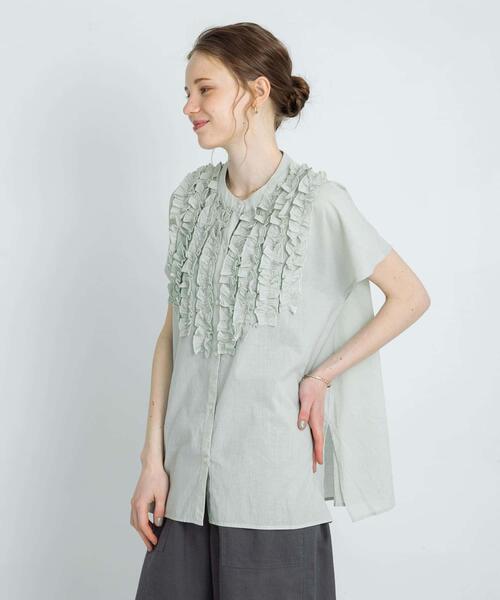 セール】エアリーコットンフリルフレンチシャツブラウス（シャツ