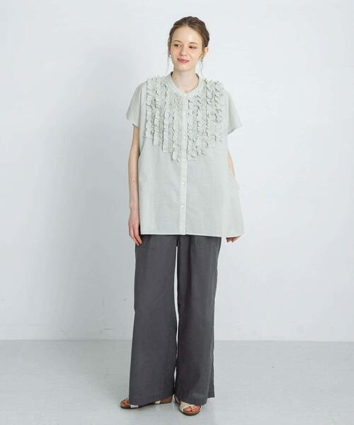 セール】エアリーコットンフリルフレンチシャツブラウス（シャツ