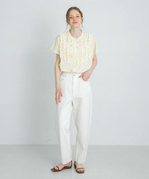 セール】エアリーコットンフリルフレンチシャツブラウス（シャツ